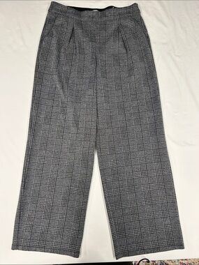 Max Studio Glen Plaid Wide Leg Trousers Womens XL Pleated Elastic Waist